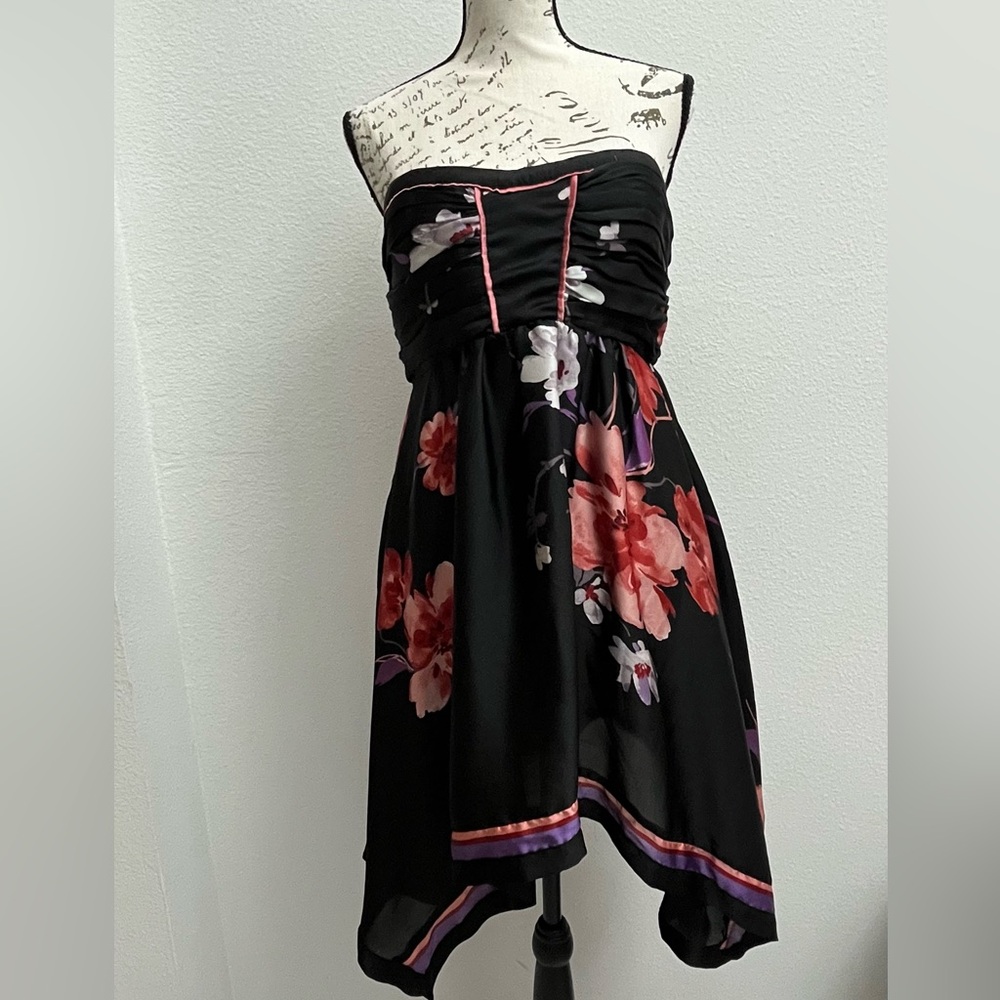 Silk Floral Strapless Dress